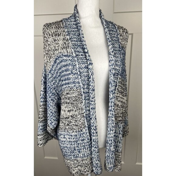 Vince Color Block Open Front Cardigan Sweater Cotton/Wool Blend Blue Gray XS/S - Picture 6 of 9